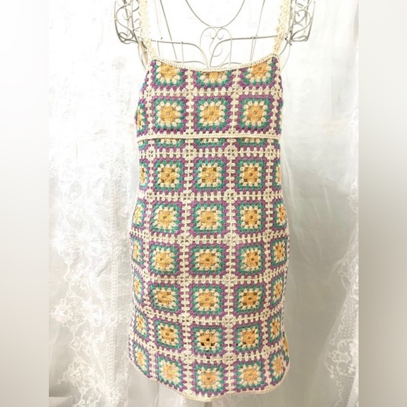 Zara croché boho mini dress size small multicolor - Picture 7 of 16